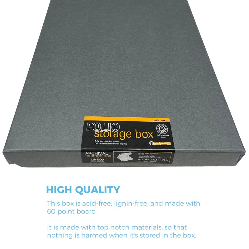 Lineco Folio Storage Box, Clamshell Design with Metal Edge. 16.5x20.5x1.75 Inches, Archival Boxboard, Preserve Photos, Cards, Magazines, Documents, Art, Ephemera, Family Records, Gray, Pack of 1 - Image 5